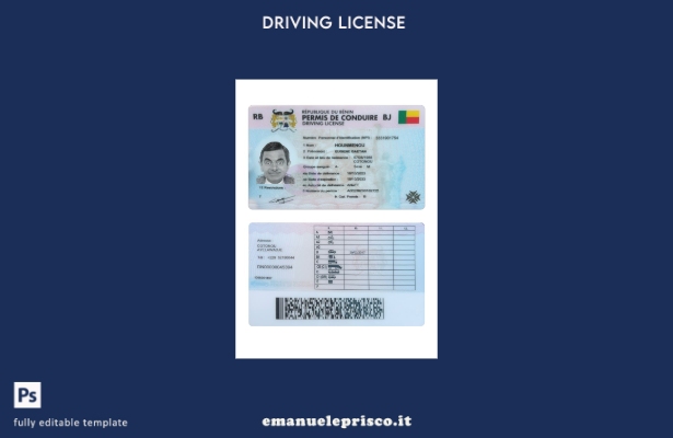 verified style modello di patente di guida del Benin in stile verificato template